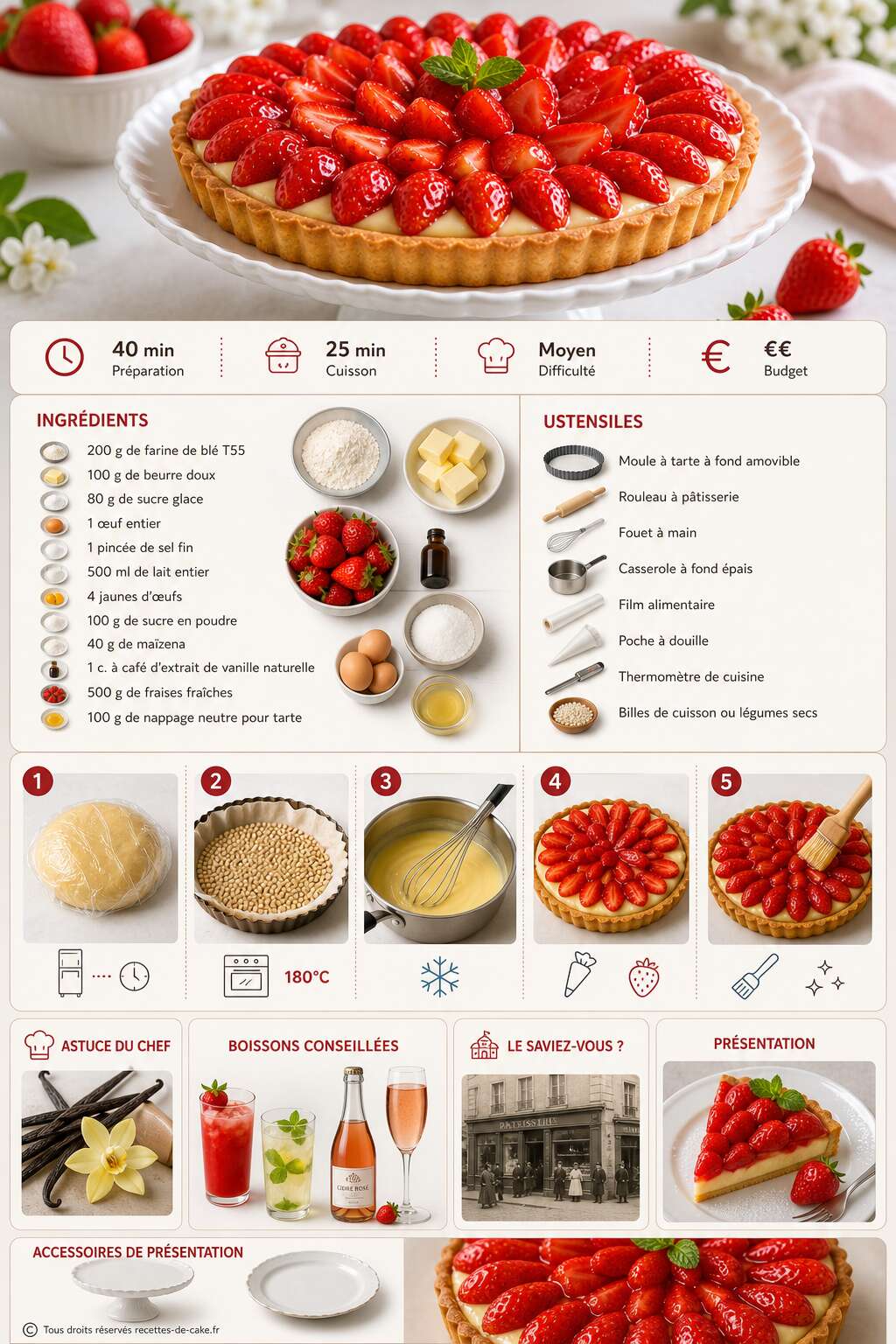 Fiche recette Tarte aux fraises à l'ancienne : recette traditionnelle Fiche recette Tarte aux fraises à l'ancienne : recette traditionnelle