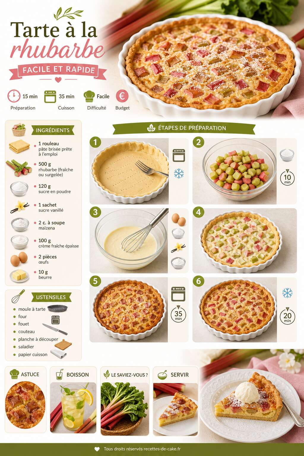 Fiche recette Recette tarte à la rhubarbe facile et rapide Fiche recette Recette tarte à la rhubarbe facile et rapide