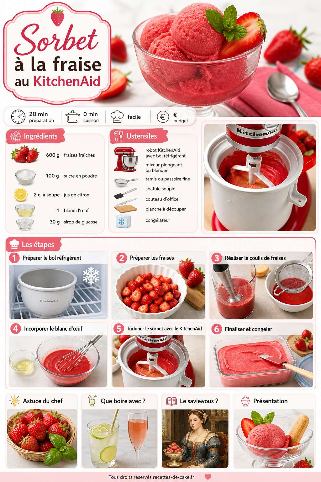 Fiche recette Sorbet à la fraise au KitchenAid : recette facile et rafraîchissante Fiche recette Sorbet à la fraise au KitchenAid : recette facile et rafraîchissante