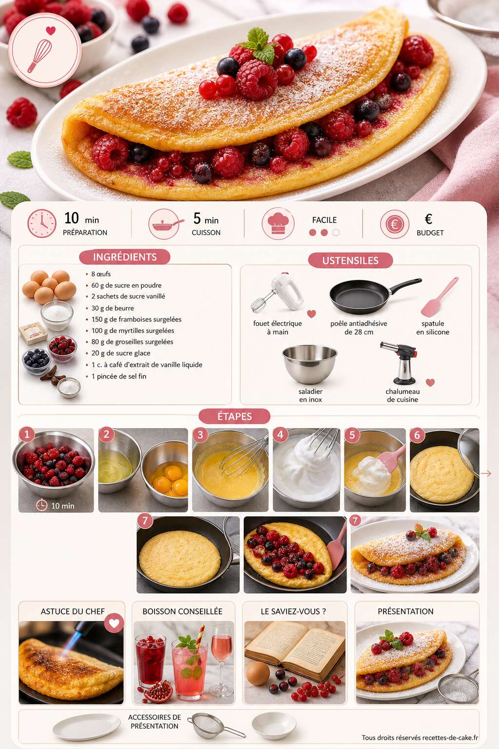 Fiche recette Omelette sucrée aux fruits rouges : une douceur fruitée Fiche recette Omelette sucrée aux fruits rouges : une douceur fruitée