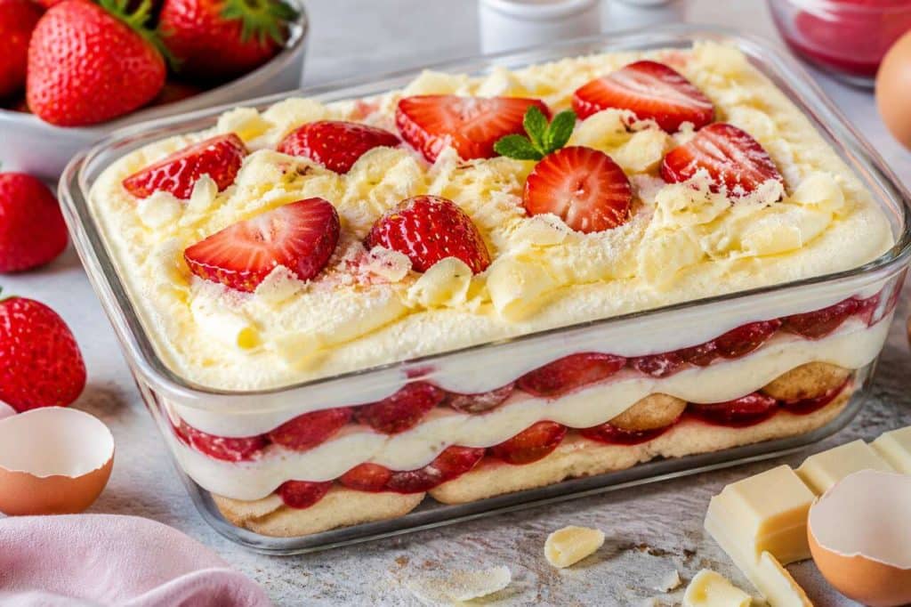 Tiramisu aux fraises et chocolat blanc maison