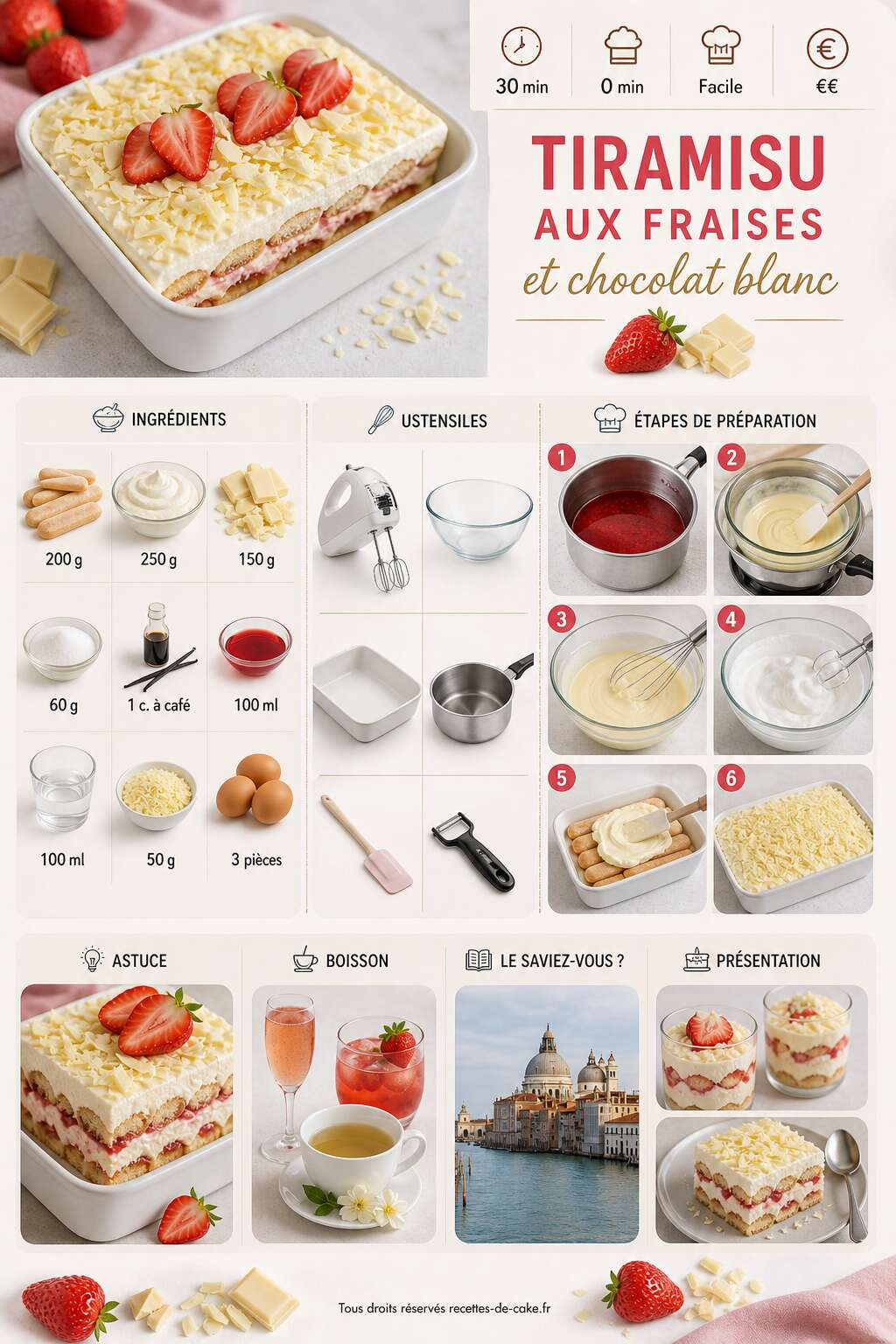 Fiche recette Tiramisu aux fraises et chocolat blanc maison Fiche recette Tiramisu aux fraises et chocolat blanc maison
