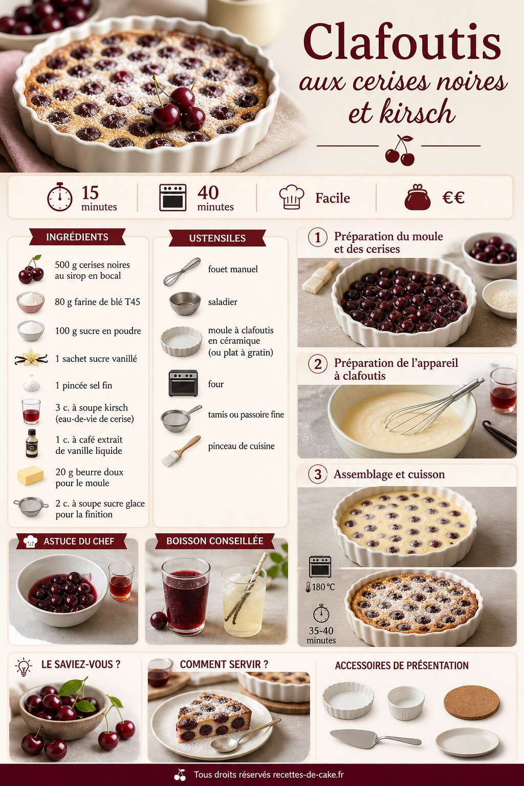 Fiche recette Clafoutis aux cerises noires et kirsch : recette gourmande Fiche recette Clafoutis aux cerises noires et kirsch : recette gourmande