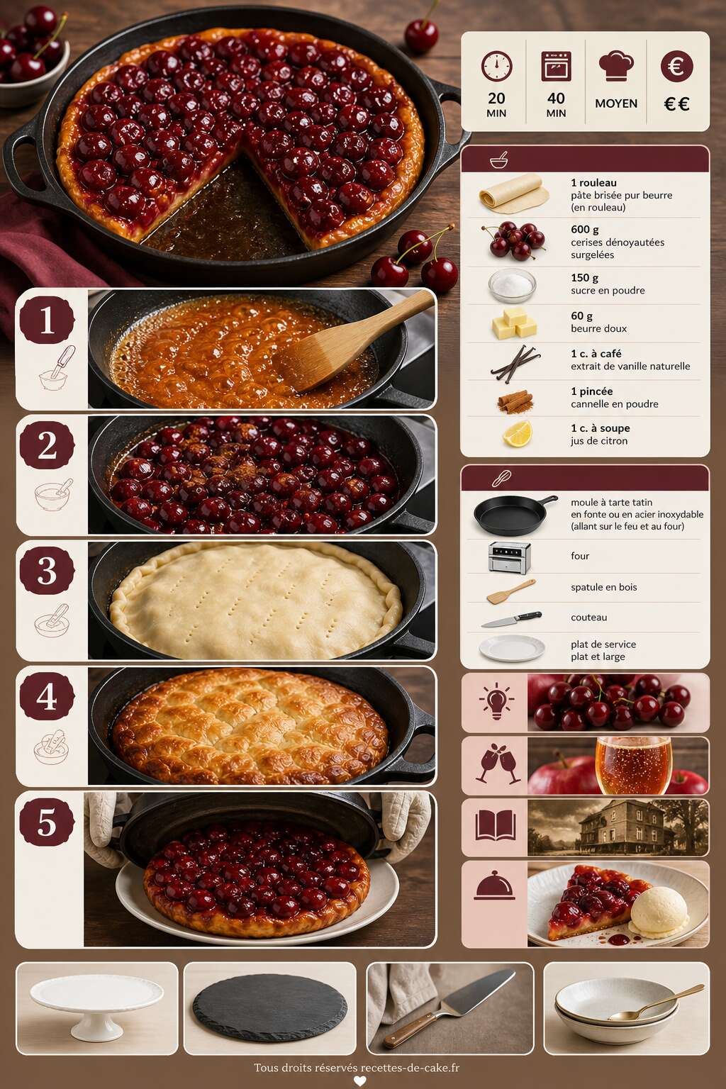 Fiche recette Recette de tarte Tatin aux cerises : délice fruité Fiche recette Recette de tarte Tatin aux cerises : délice fruité