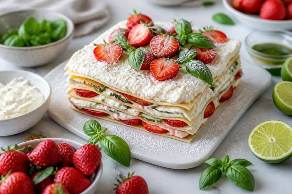 Lasagnes sucrées au basilic et fraises : recette originale au citron vert