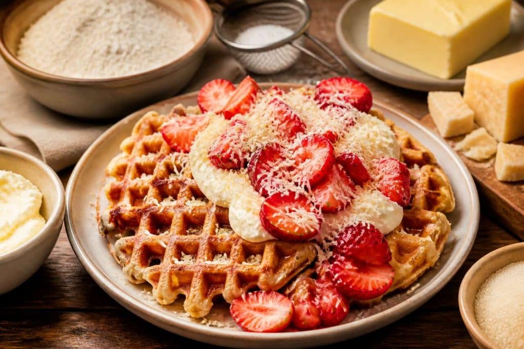 Recette de gaufres au mascarpone, fraises et fromage