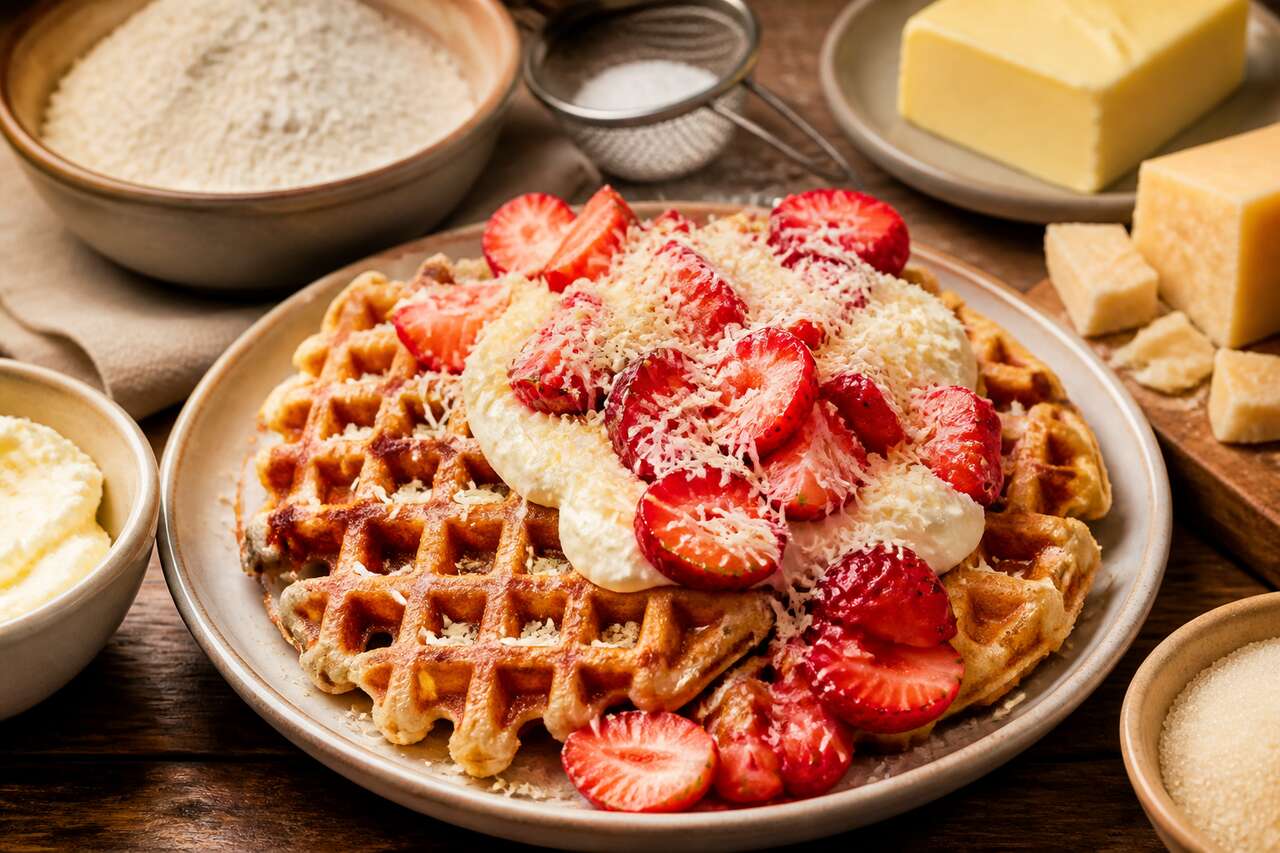 Recette de gaufres au mascarpone, fraises et fromage