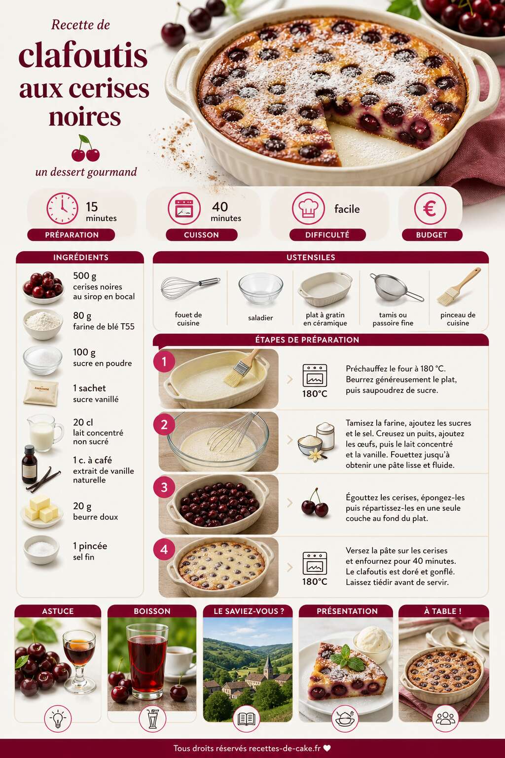 Fiche recette Recette de clafoutis aux cerises noires : un dessert gourmand Fiche recette Recette de clafoutis aux cerises noires : un dessert gourmand