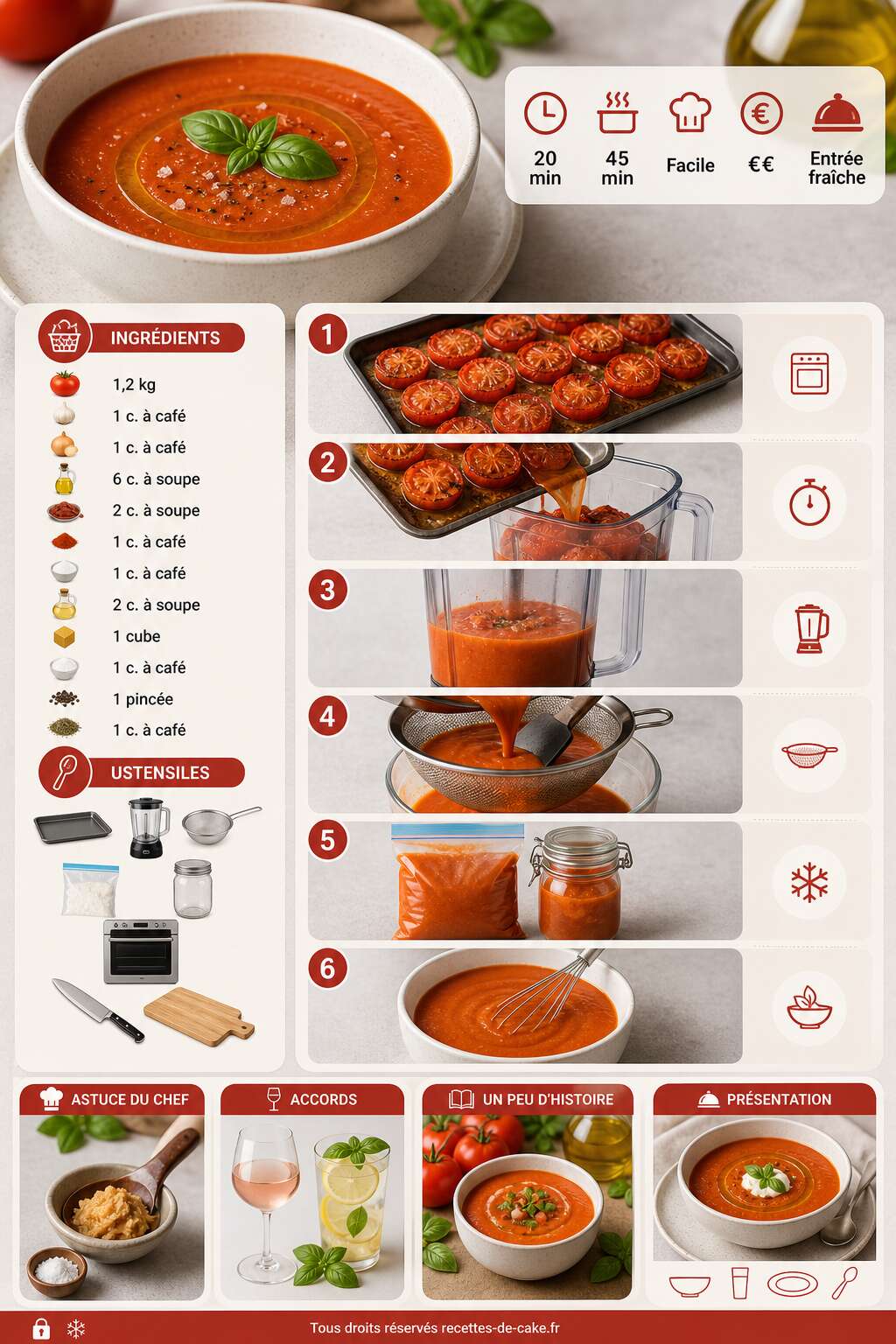Fiche recette Soupe froide de tomates rôties maison : recette à congeler Fiche recette Soupe froide de tomates rôties maison : recette à congeler