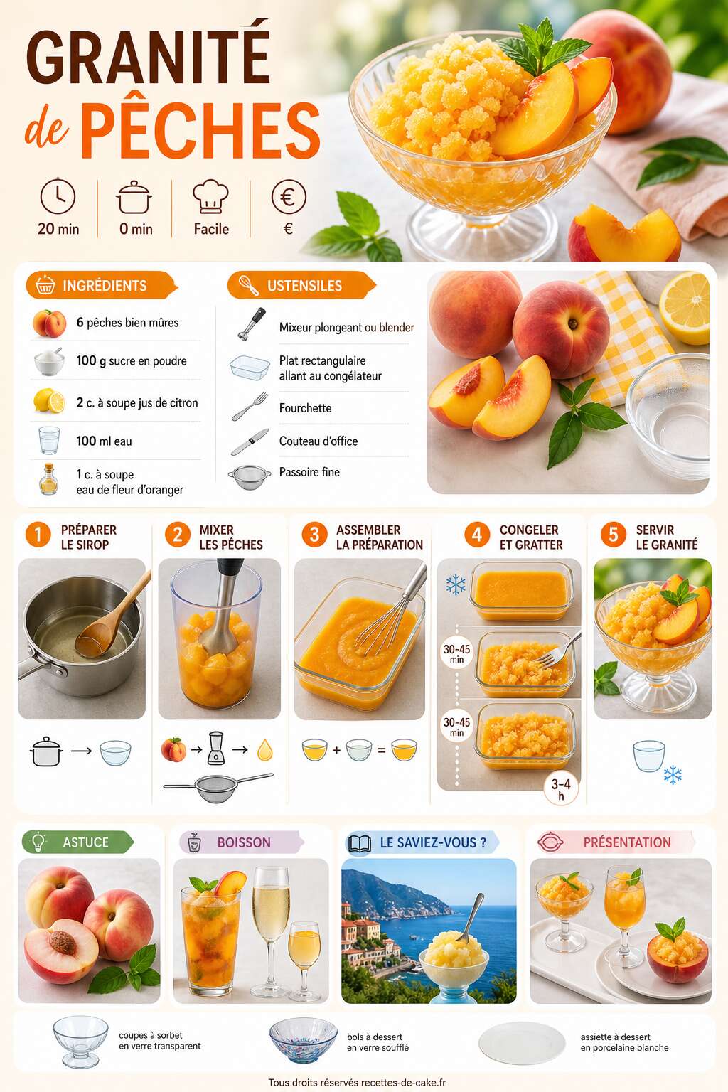 Fiche recette Granité de pêches : recette rafraîchissante et facile Fiche recette Granité de pêches : recette rafraîchissante et facile