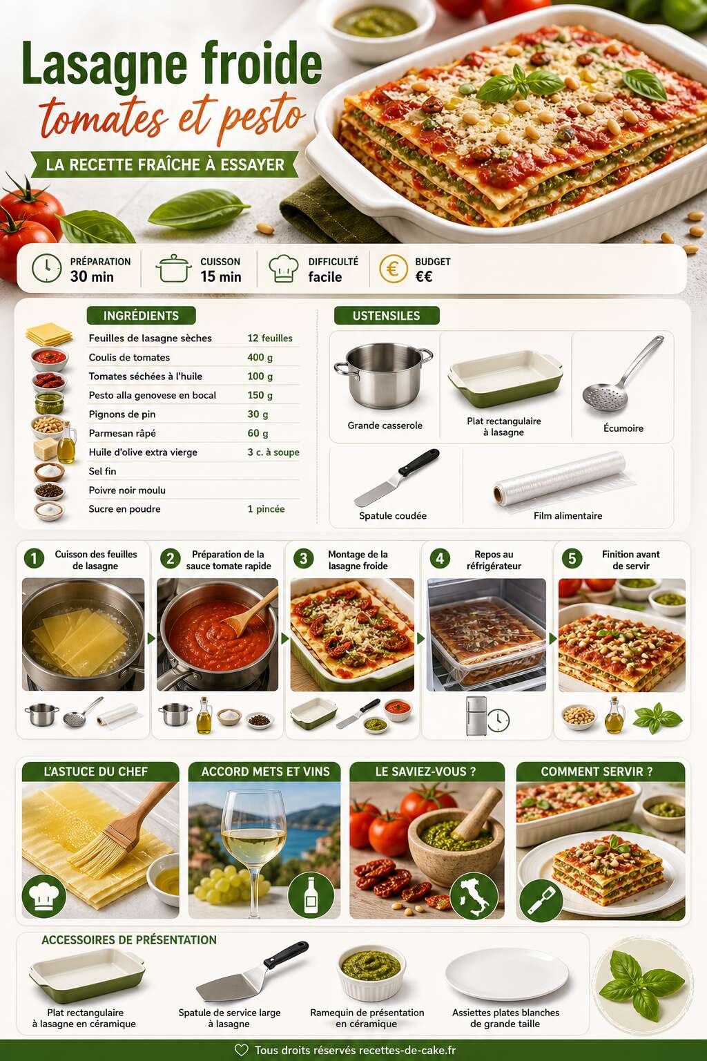 Fiche recette Lasagne froide : tomates et pesto, la recette fraîche à essayer Fiche recette Lasagne froide : tomates et pesto, la recette fraîche à essayer