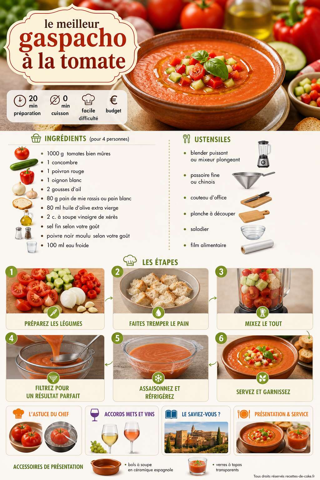 Fiche recette Recette : le meilleur gaspacho à la tomate Fiche recette Recette : le meilleur gaspacho à la tomate