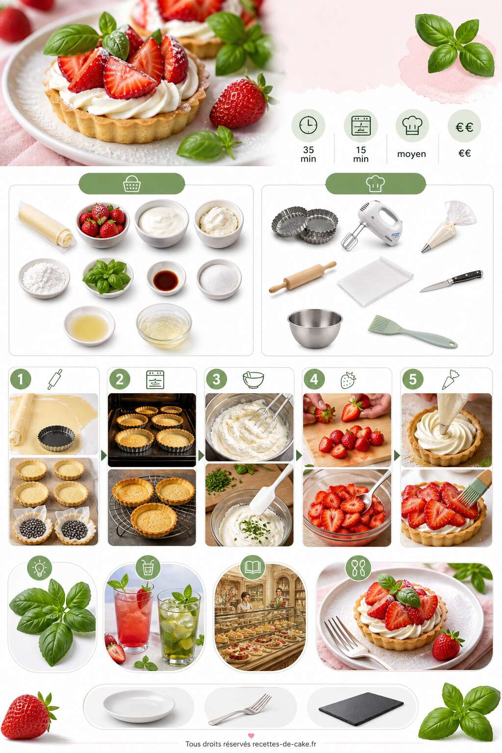 Fiche recette Recette de tartelettes fraises basilic : un dessert frais et gourmand Fiche recette Recette de tartelettes fraises basilic : un dessert frais et gourmand