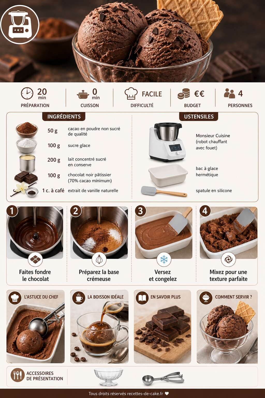 Fiche recette Glace au chocolat avec Monsieur Cuisine : recette facile Fiche recette Glace au chocolat avec Monsieur Cuisine : recette facile