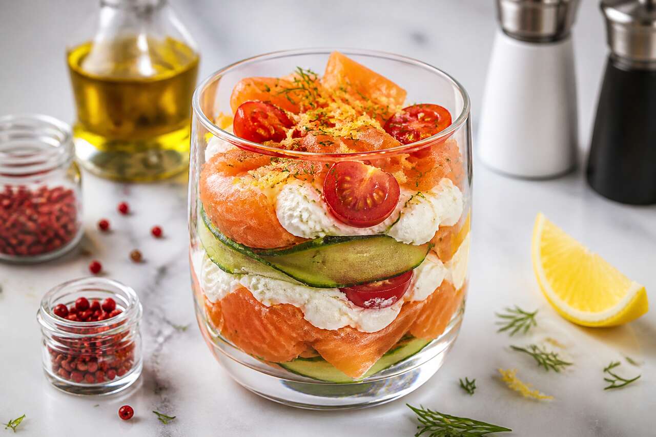 Verrine saumon, concombre et tomates : une recette fraîche et facile