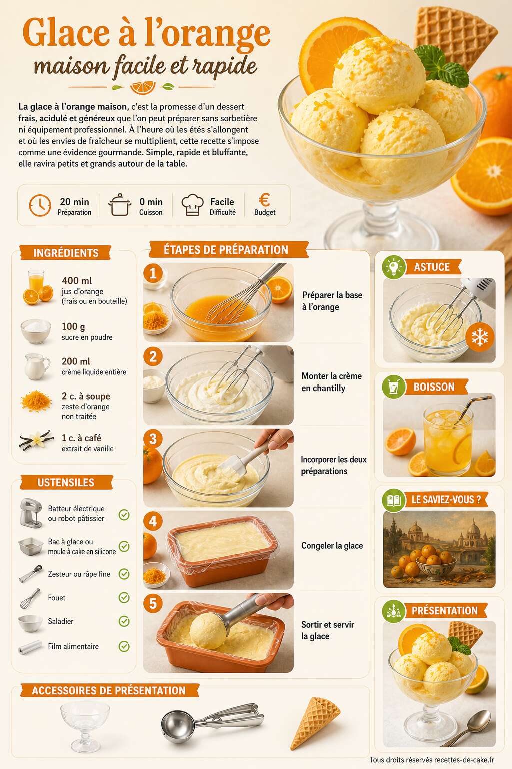 Fiche recette Glace à l'orange maison facile et rapide Fiche recette Glace à l'orange maison facile et rapide