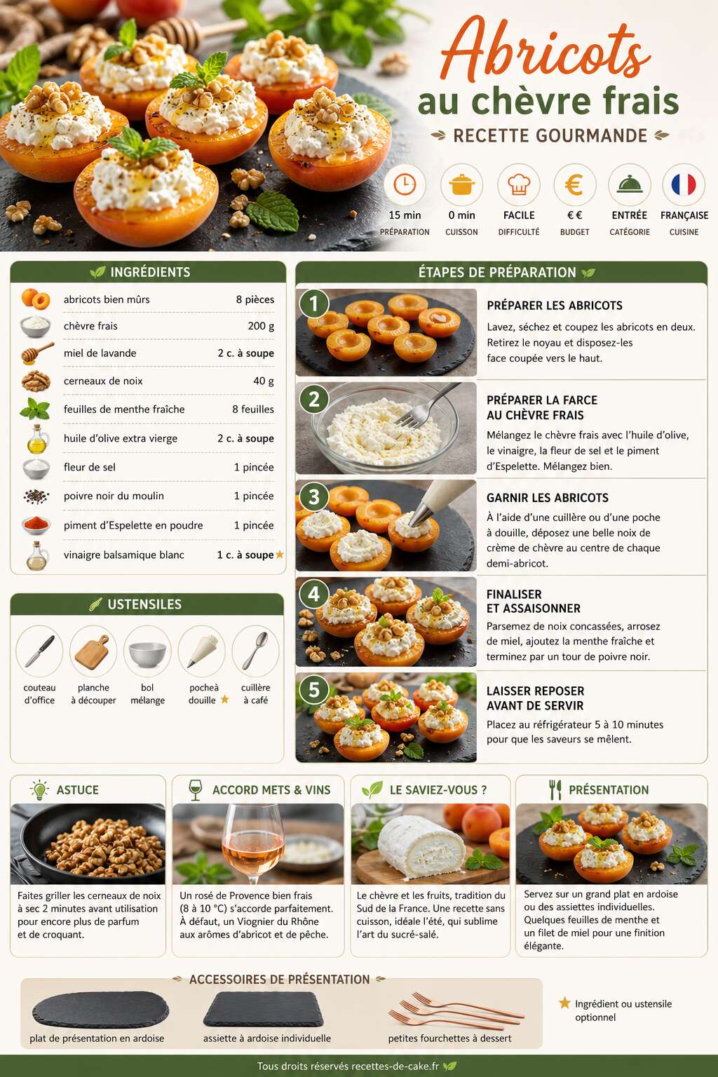 Fiche recette Abricots au chèvre frais : recette gourmande Fiche recette Abricots au chèvre frais : recette gourmande