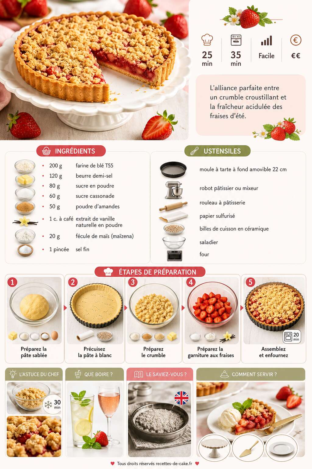 Fiche recette Tarte crumble aux fraises : une recette estivale délicieuse Fiche recette Tarte crumble aux fraises : une recette estivale délicieuse