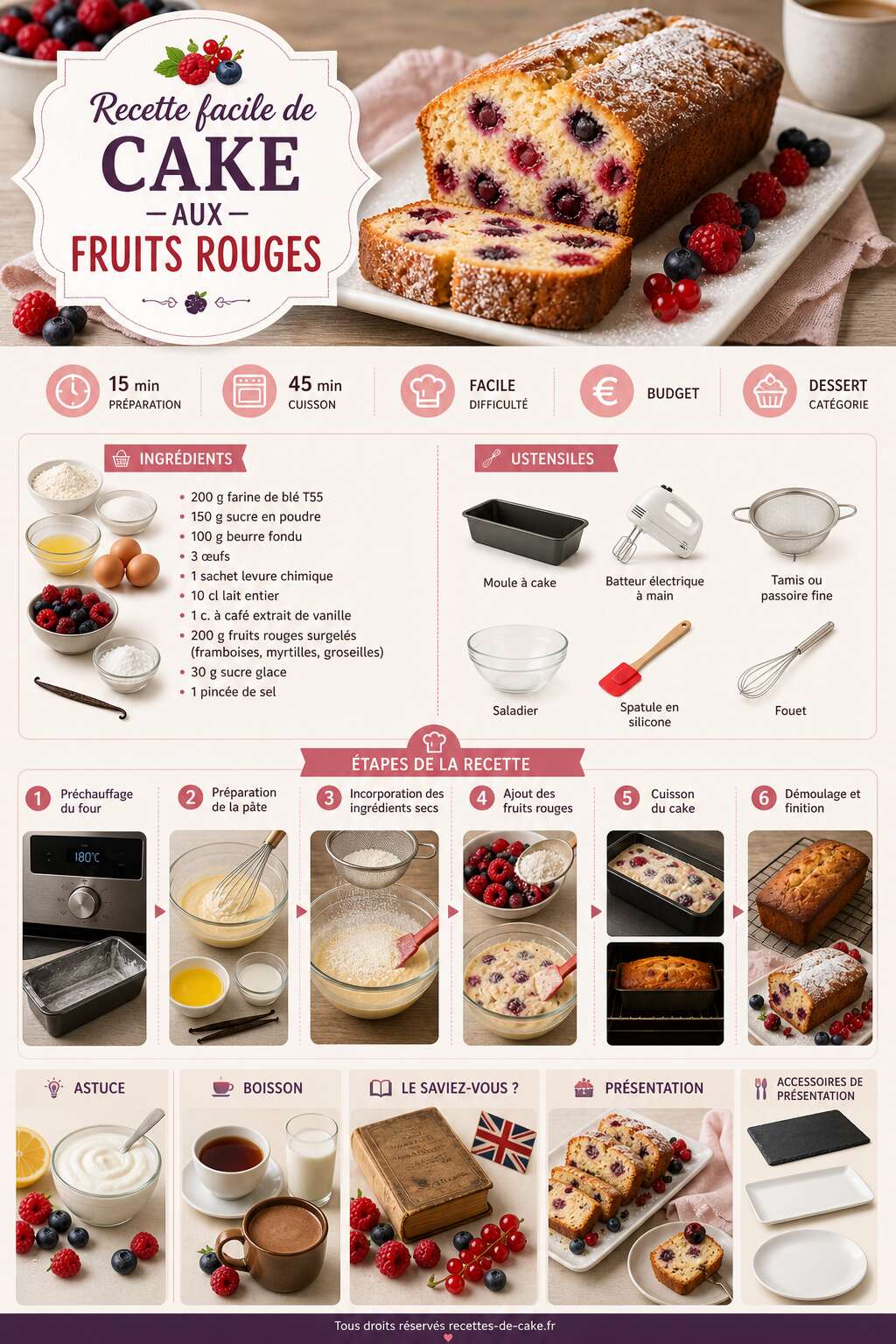 Fiche recette Recette facile de cake aux fruits rouges Fiche recette Recette facile de cake aux fruits rouges