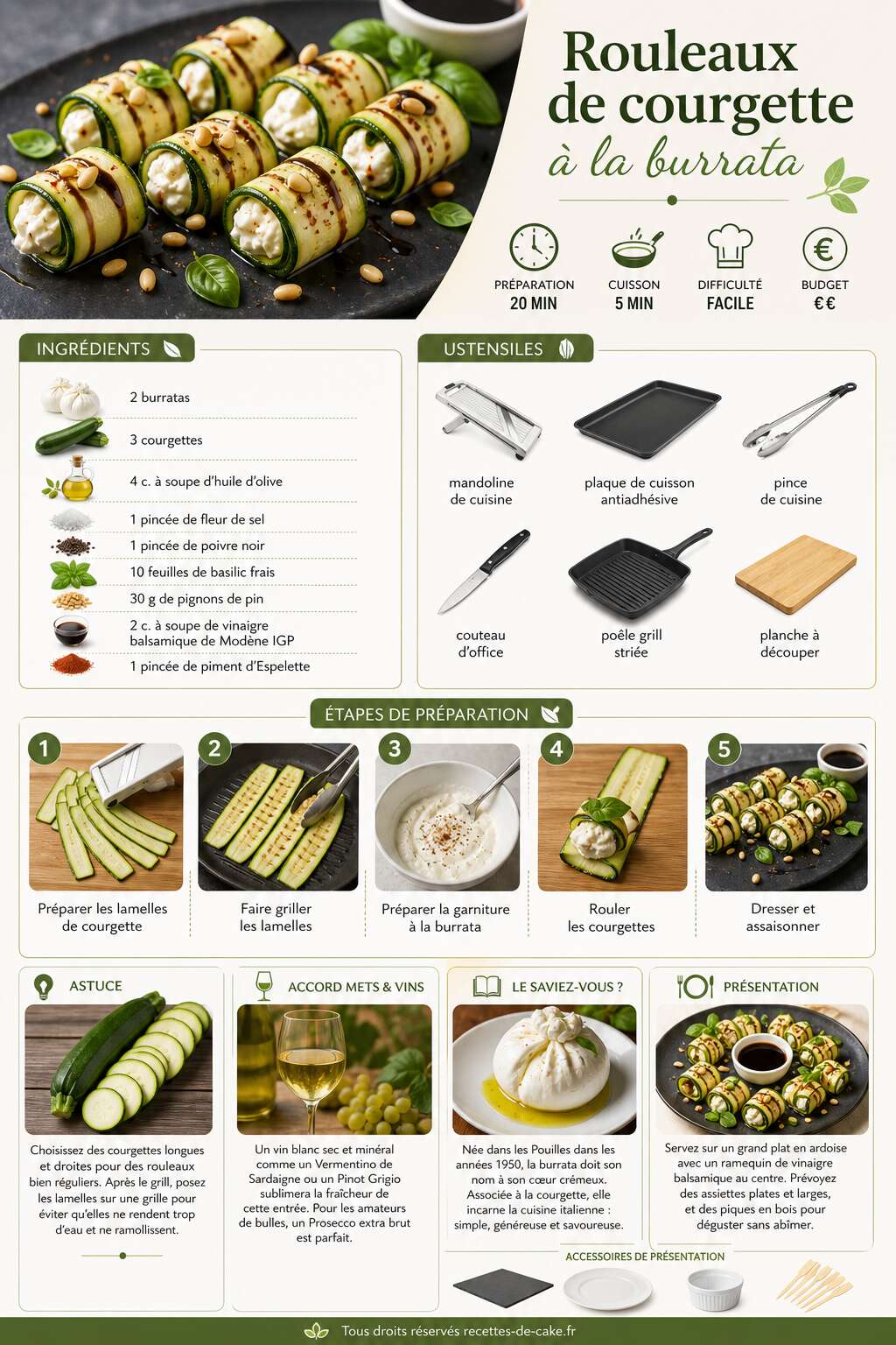 Fiche recette Rouleaux de courgette à la burrata : recette gourmande et facile Fiche recette Rouleaux de courgette à la burrata : recette gourmande et facile