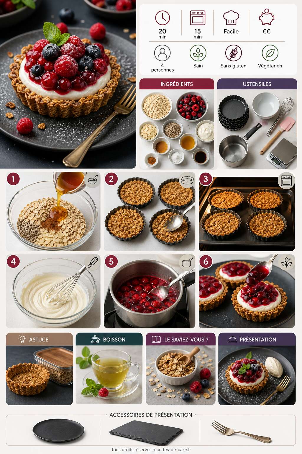 Fiche recette Tartelettes granola aux fruits rouges : recette savoureuse et saine Fiche recette Tartelettes granola aux fruits rouges : recette savoureuse et saine