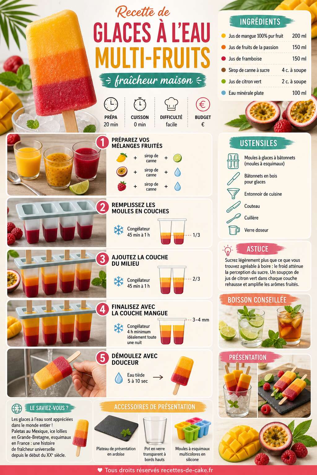 Fiche recette Recette de glaces à l'eau multi-fruits : fraîcheur maison Fiche recette Recette de glaces à l'eau multi-fruits : fraîcheur maison