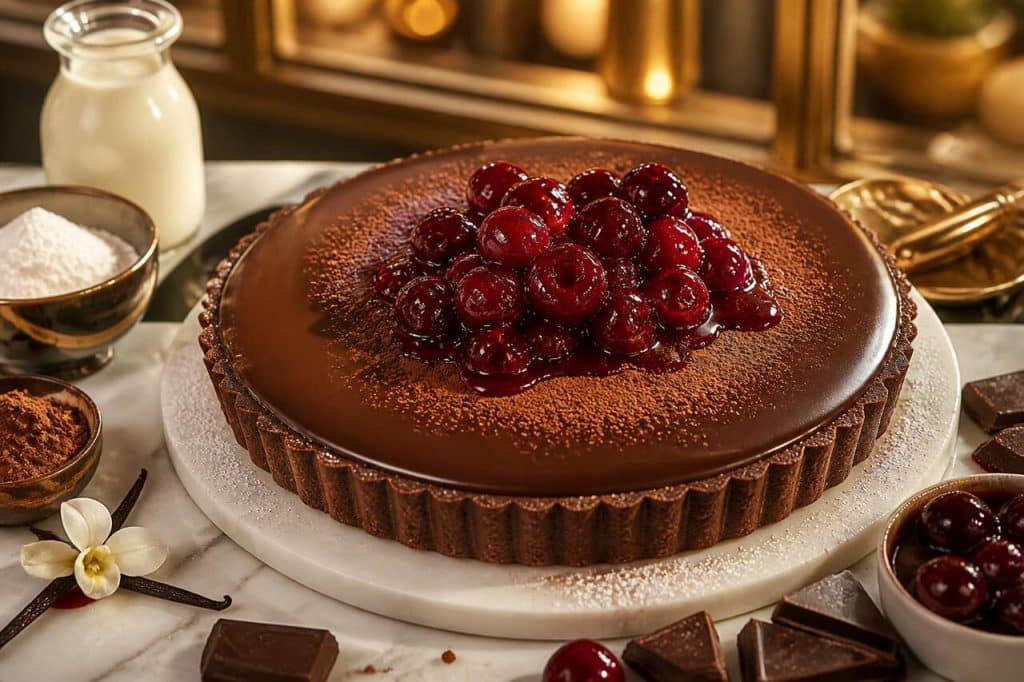 Tarte au chocolat et cerises : recette gourmande