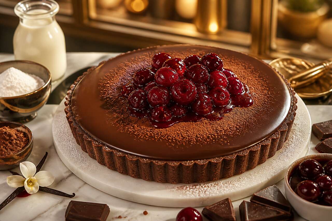 Tarte au chocolat et cerises : recette gourmande