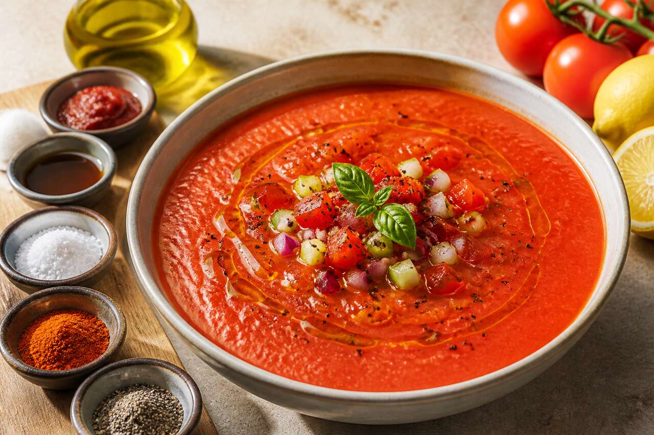 Recette de gaspacho de tomates pimenté : rafraîchissante et épicée