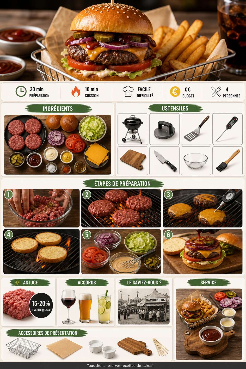 Fiche recette Recette de hamburger de bœuf au barbecue Fiche recette Recette de hamburger de bœuf au barbecue