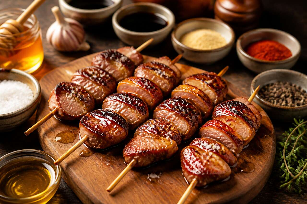 Brochettes de canard au miel et vinaigre de Xérès