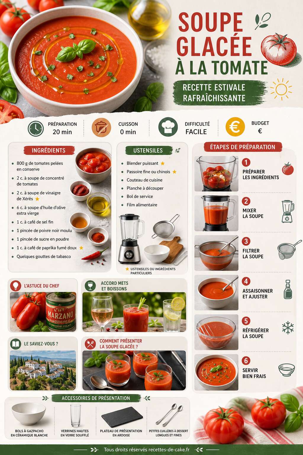 Fiche recette Soupe glacée à la tomate : recette estivale rafraîchissante Fiche recette Soupe glacée à la tomate : recette estivale rafraîchissante