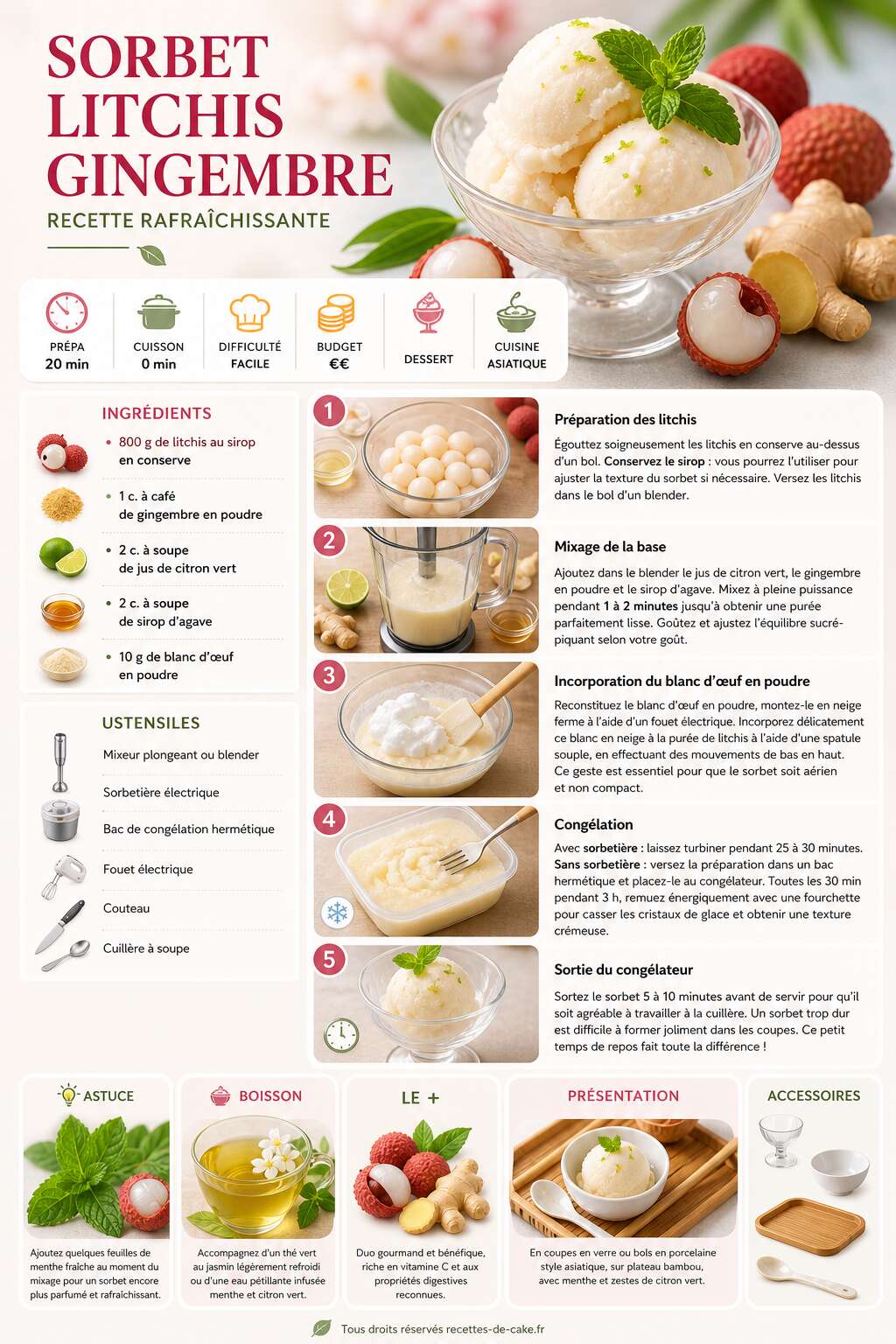 Fiche recette Sorbet litchis gingembre : recette rafraîchissante Fiche recette Sorbet litchis gingembre : recette rafraîchissante