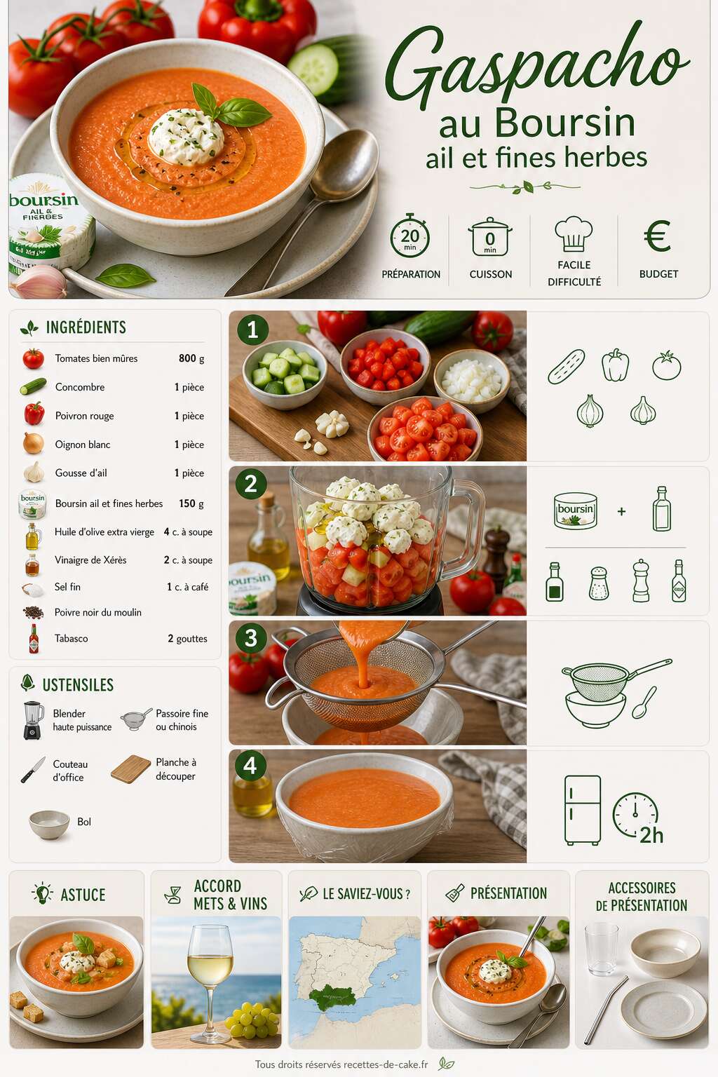 Fiche recette Recette de gaspacho au Boursin ail et fines herbes Fiche recette Recette de gaspacho au Boursin ail et fines herbes