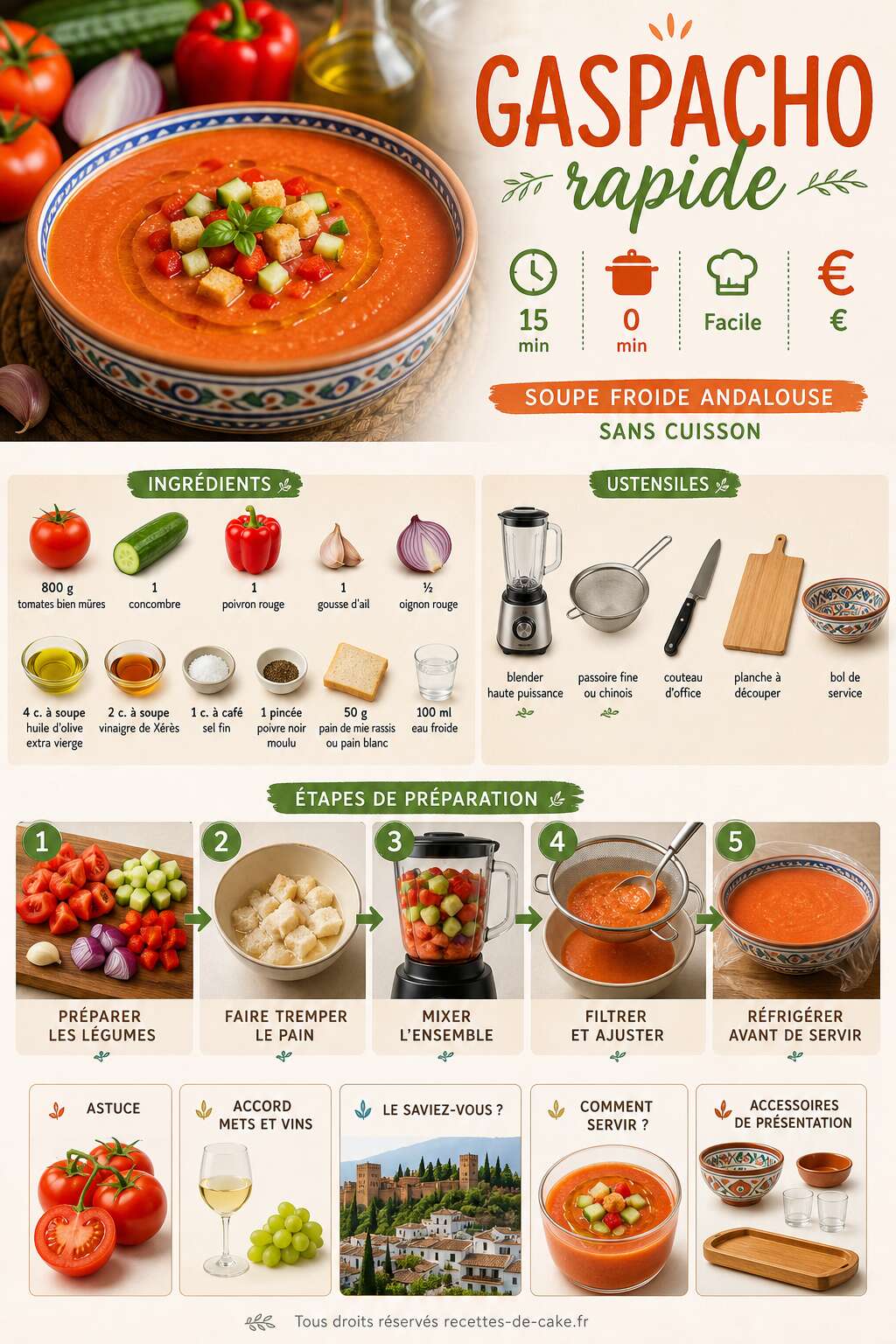 Fiche recette Recette de gaspacho rapide Fiche recette Recette de gaspacho rapide