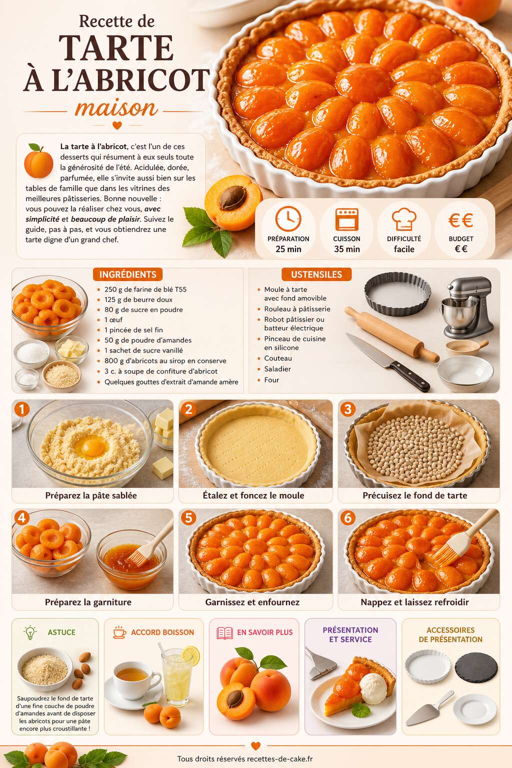 Fiche recette Recette de tarte à l'abricot maison Fiche recette Recette de tarte à l'abricot maison