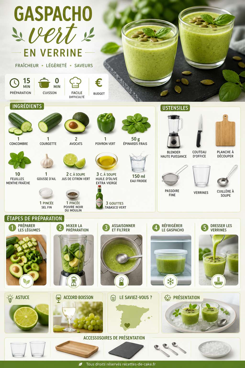 Fiche recette Recette de gaspacho vert en verrine Fiche recette Recette de gaspacho vert en verrine