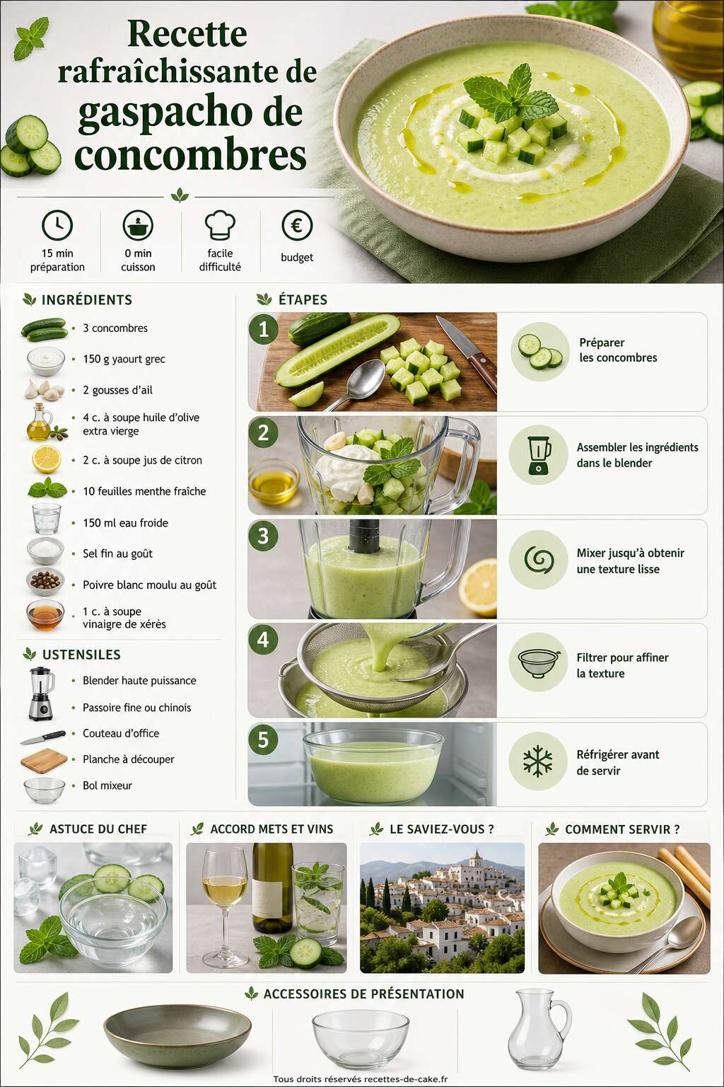 Fiche recette Recette rafraîchissante de gaspacho de concombres Fiche recette Recette rafraîchissante de gaspacho de concombres