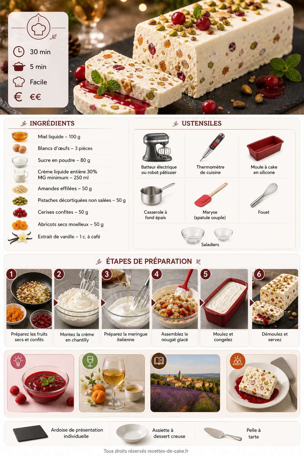 Fiche recette Nougats glacés : recette gourmande et facile Fiche recette Nougats glacés : recette gourmande et facile