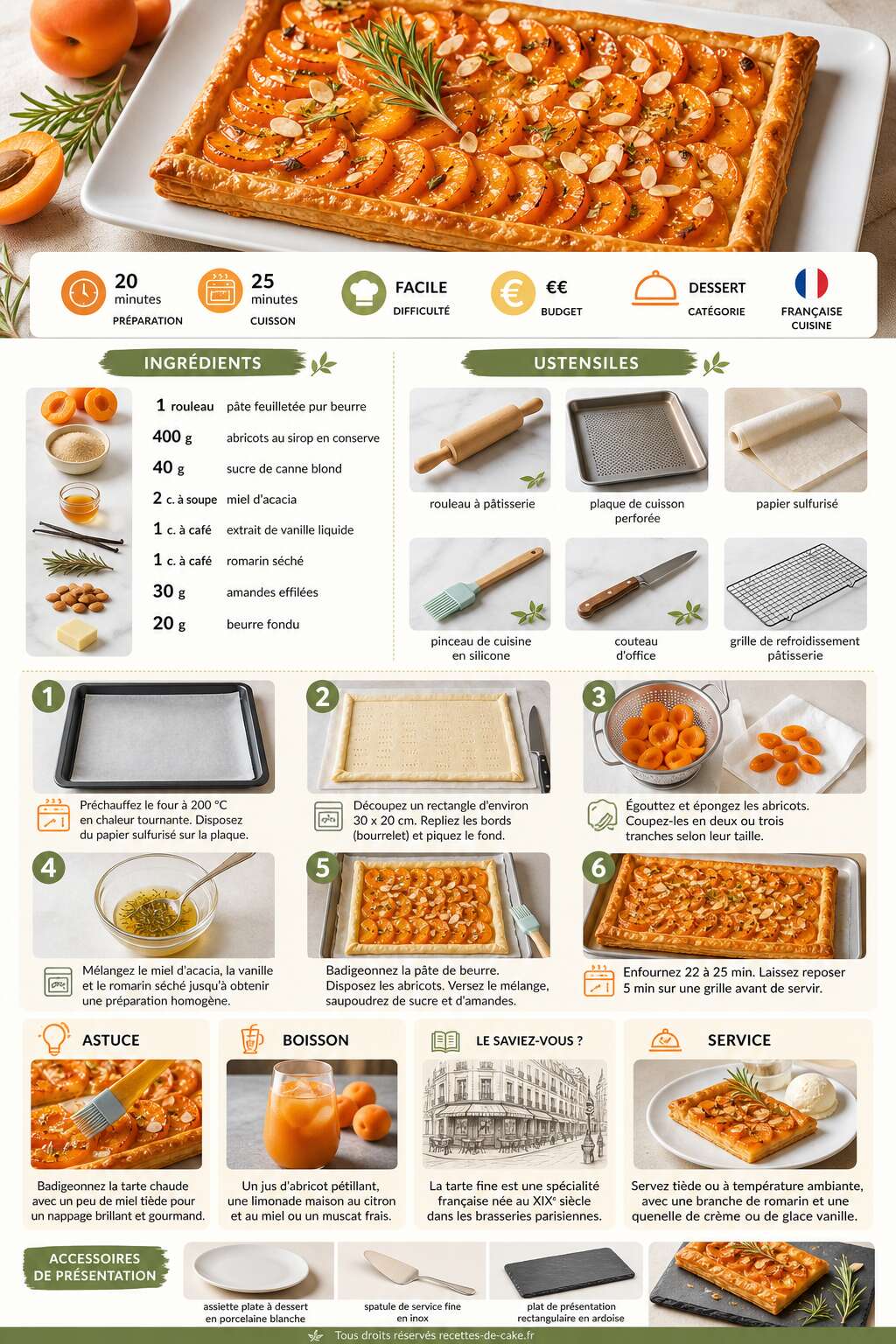 Fiche recette Tarte fine aux abricots et romarin : recette gourmande Fiche recette Tarte fine aux abricots et romarin : recette gourmande