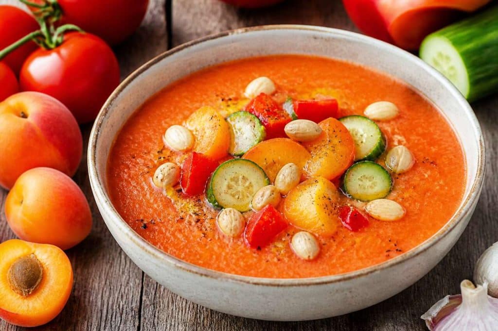 Gaspacho de tomates, abricots et amandes par Cyril Lignac