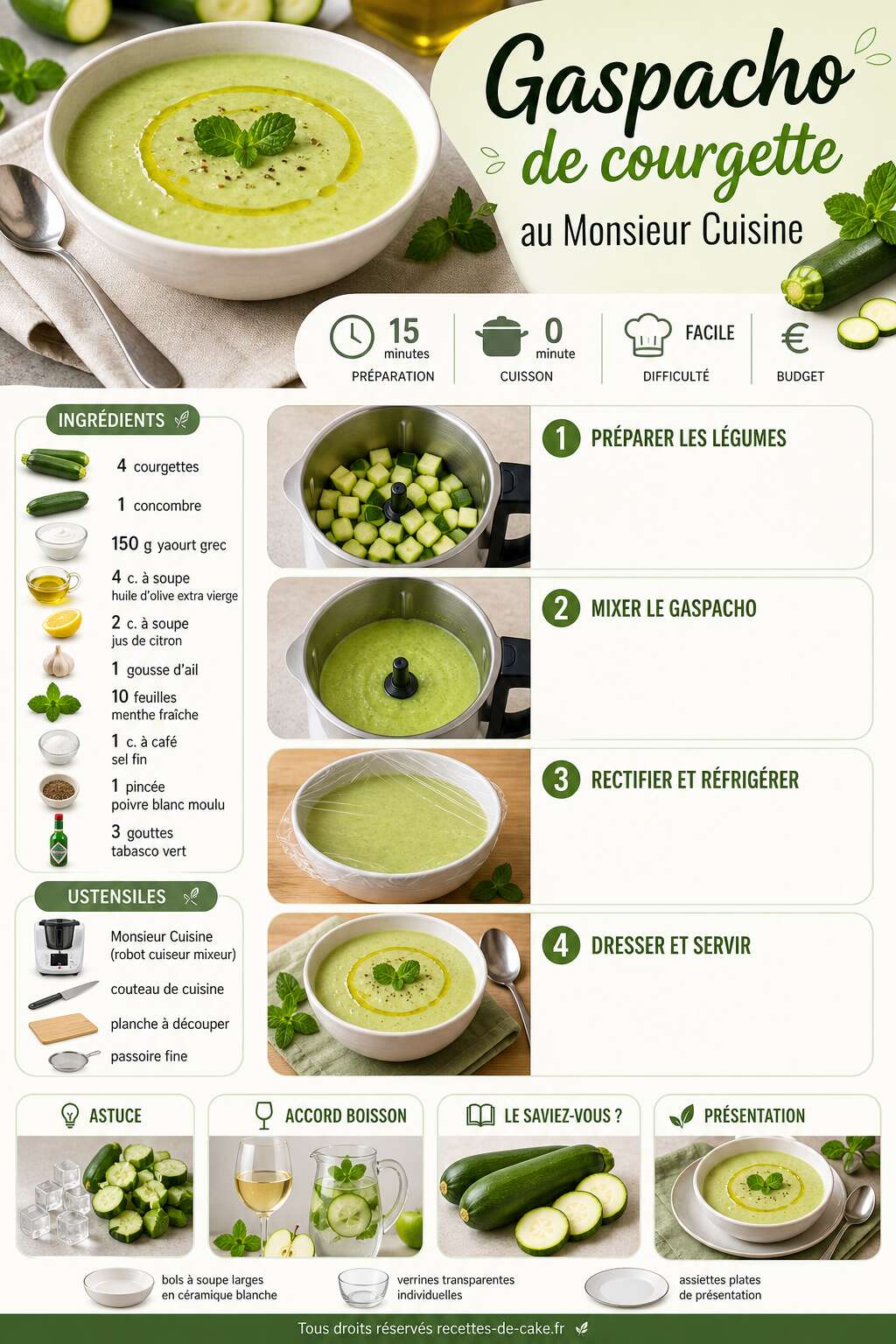 Fiche recette Gaspacho de courgette au Monsieur Cuisine : recette fraîche et facile Fiche recette Gaspacho de courgette au Monsieur Cuisine : recette fraîche et facile