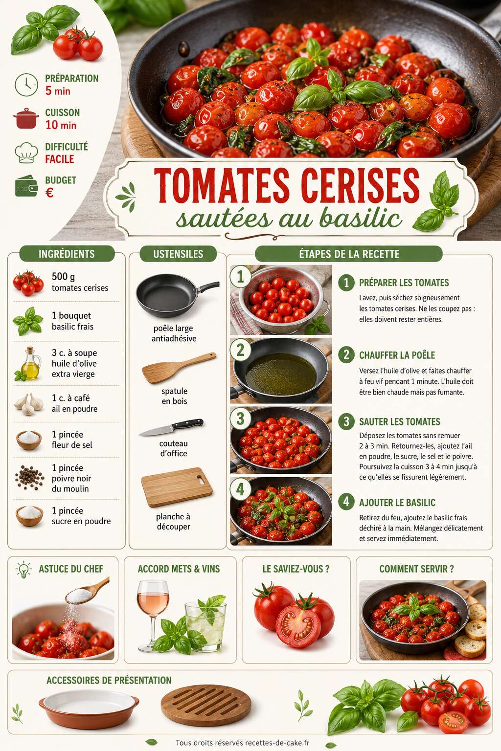 Fiche recette Tomates cerises sautées au basilic : recette facile et savoureuse Fiche recette Tomates cerises sautées au basilic : recette facile et savoureuse