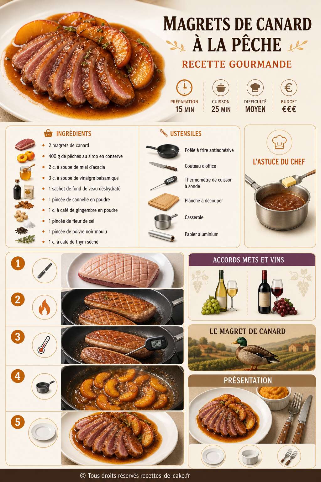 Fiche recette Magrets de canard à la pêche : recette gourmande Fiche recette Magrets de canard à la pêche : recette gourmande