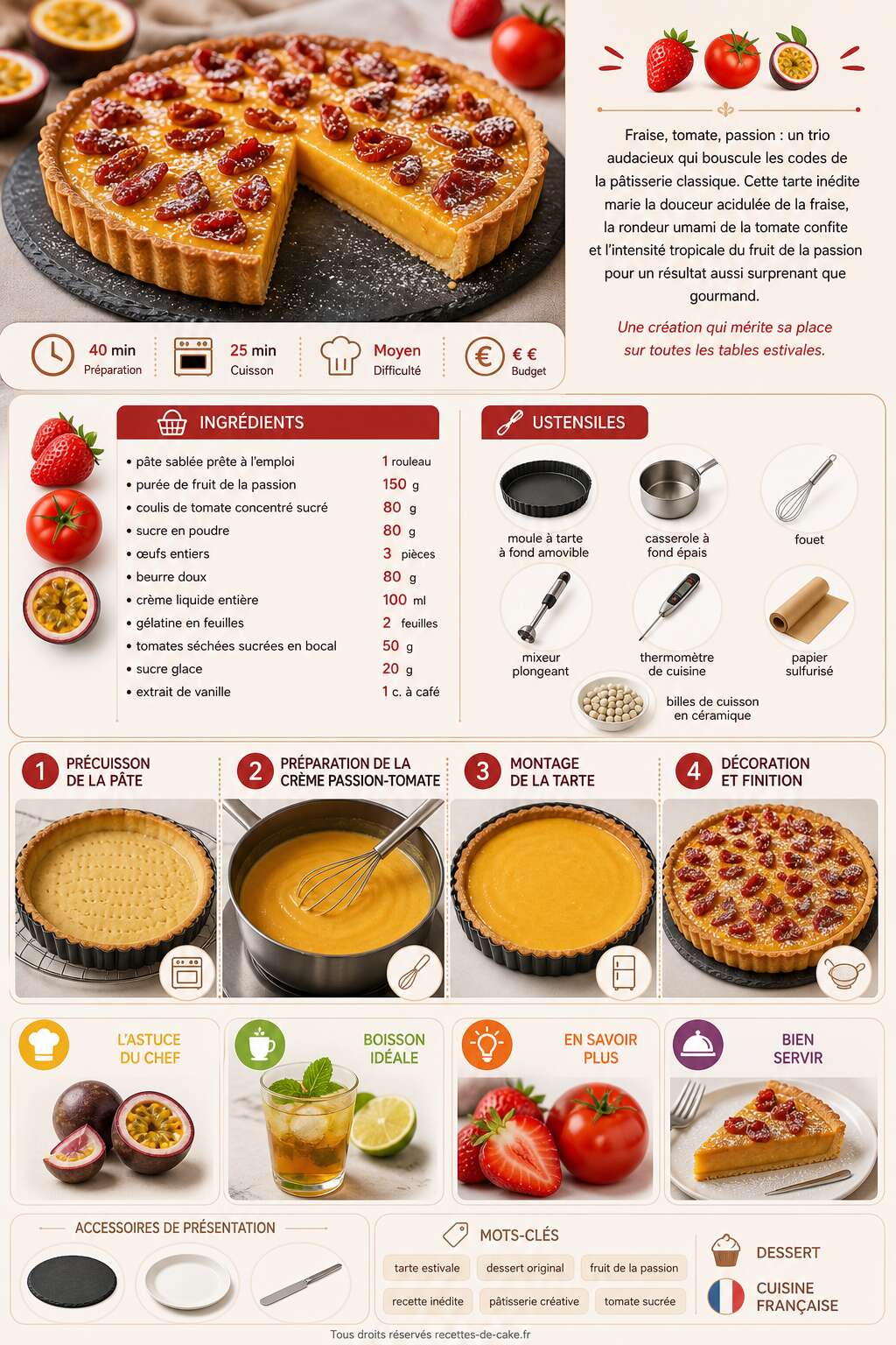 Fiche recette Tarte fraise tomate passion : recette inédite et savoureuse Fiche recette Tarte fraise tomate passion : recette inédite et savoureuse