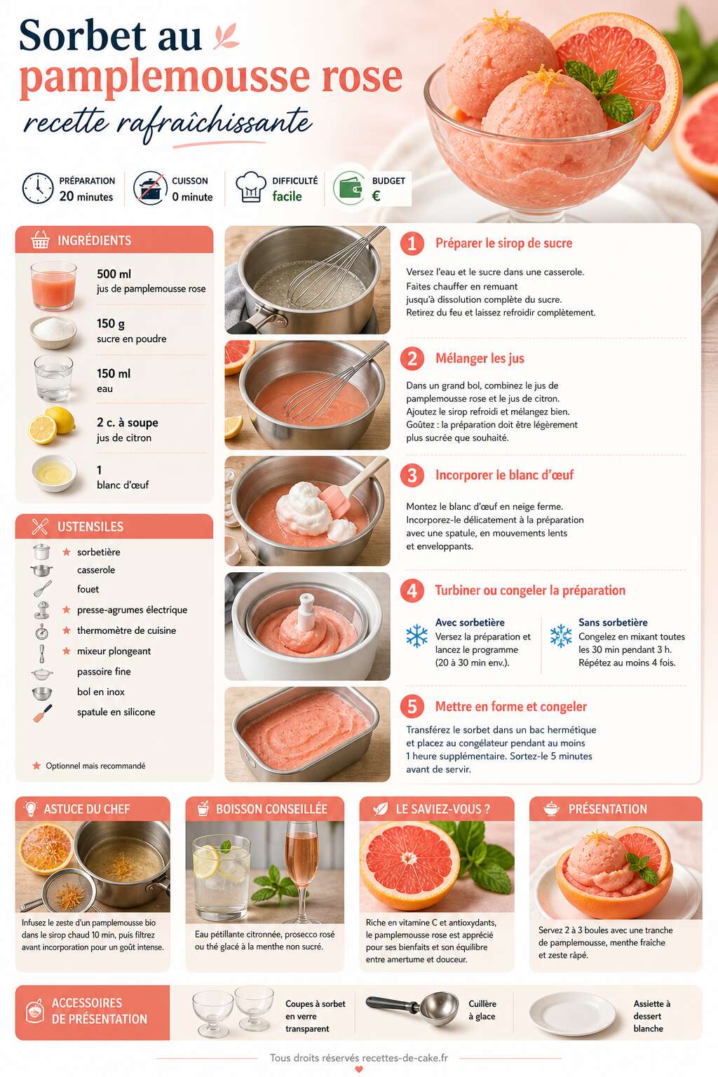 Fiche recette Sorbet au pamplemousse rose : recette rafraîchissante Fiche recette Sorbet au pamplemousse rose : recette rafraîchissante