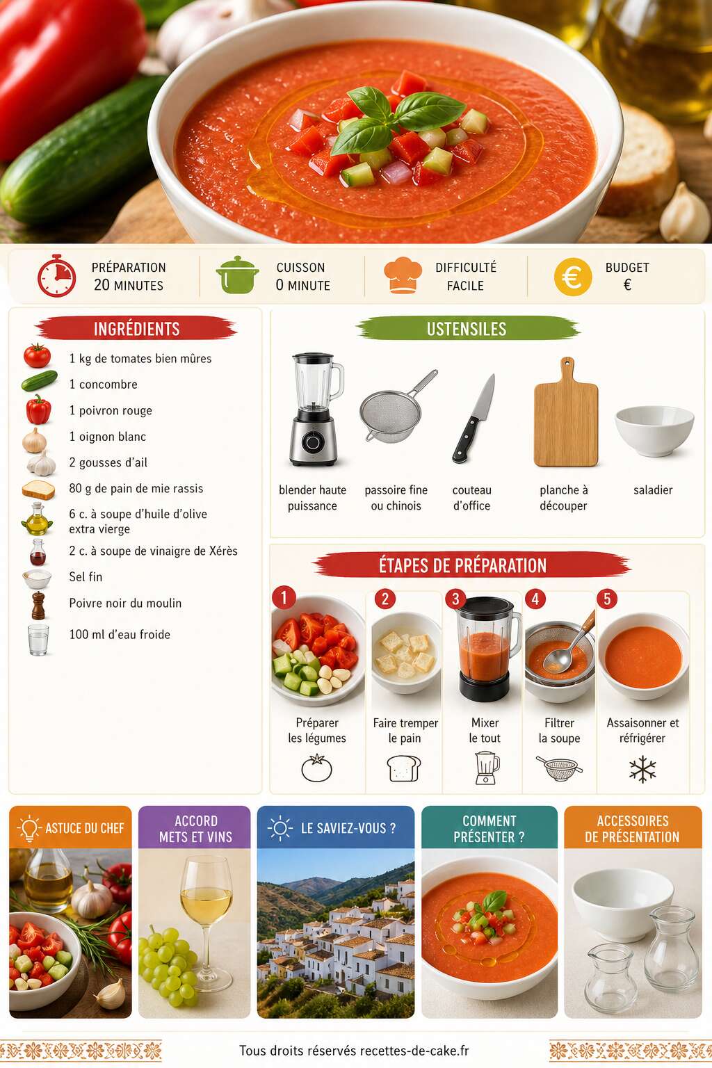Fiche recette Recette de gaspacho aux tomates fraîches Fiche recette Recette de gaspacho aux tomates fraîches
