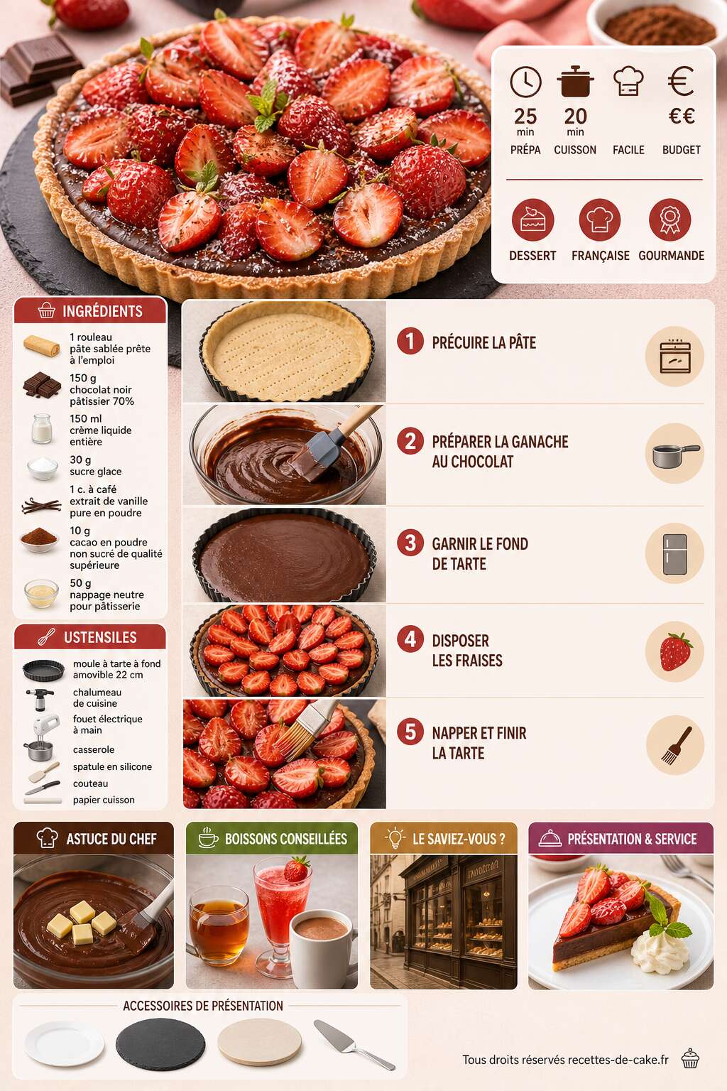 Fiche recette Tarte aux fraises chocolatée : recette gourmande et facile Fiche recette Tarte aux fraises chocolatée : recette gourmande et facile