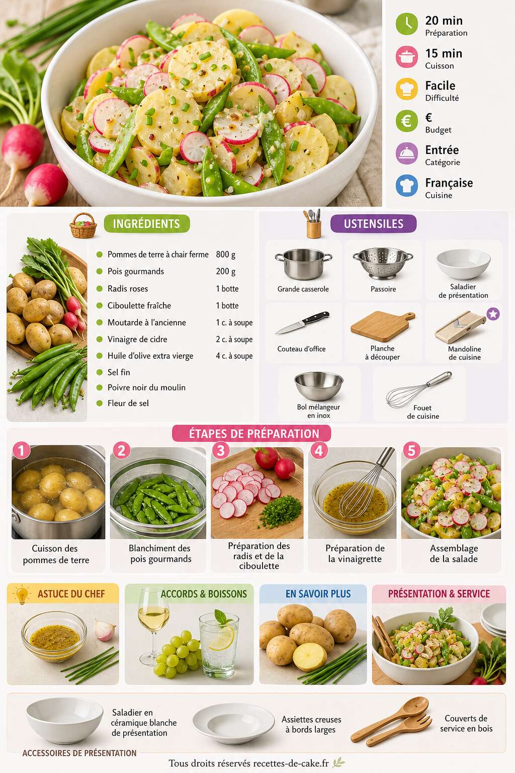 Fiche recette Salade de pommes de terre, pois gourmands et radis roses : recette fraîche et savoureuse Fiche recette Salade de pommes de terre, pois gourmands et radis roses : recette fraîche et savoureuse