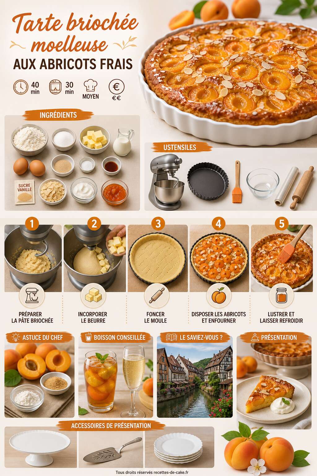 Fiche recette Tarte briochée moelleuse aux abricots frais Fiche recette Tarte briochée moelleuse aux abricots frais